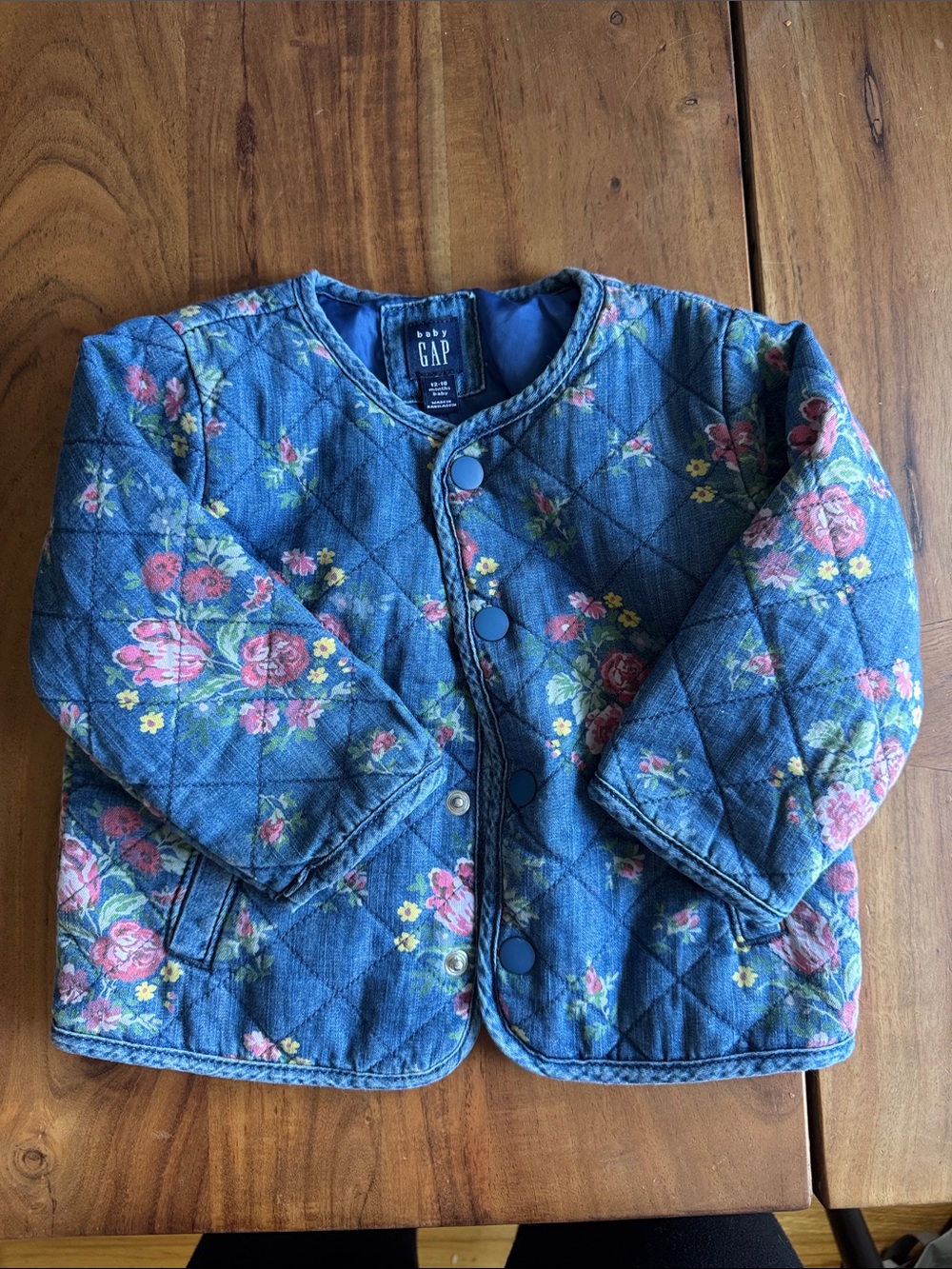 GAP Quilted Floral Denim-Blue Snap Jacket